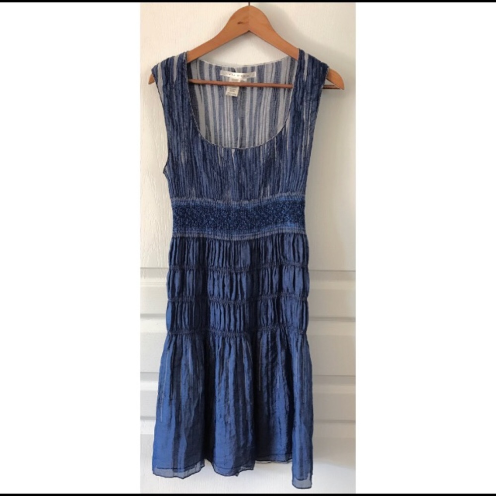 Blue Smocked Stress Peasant Short Dress Large